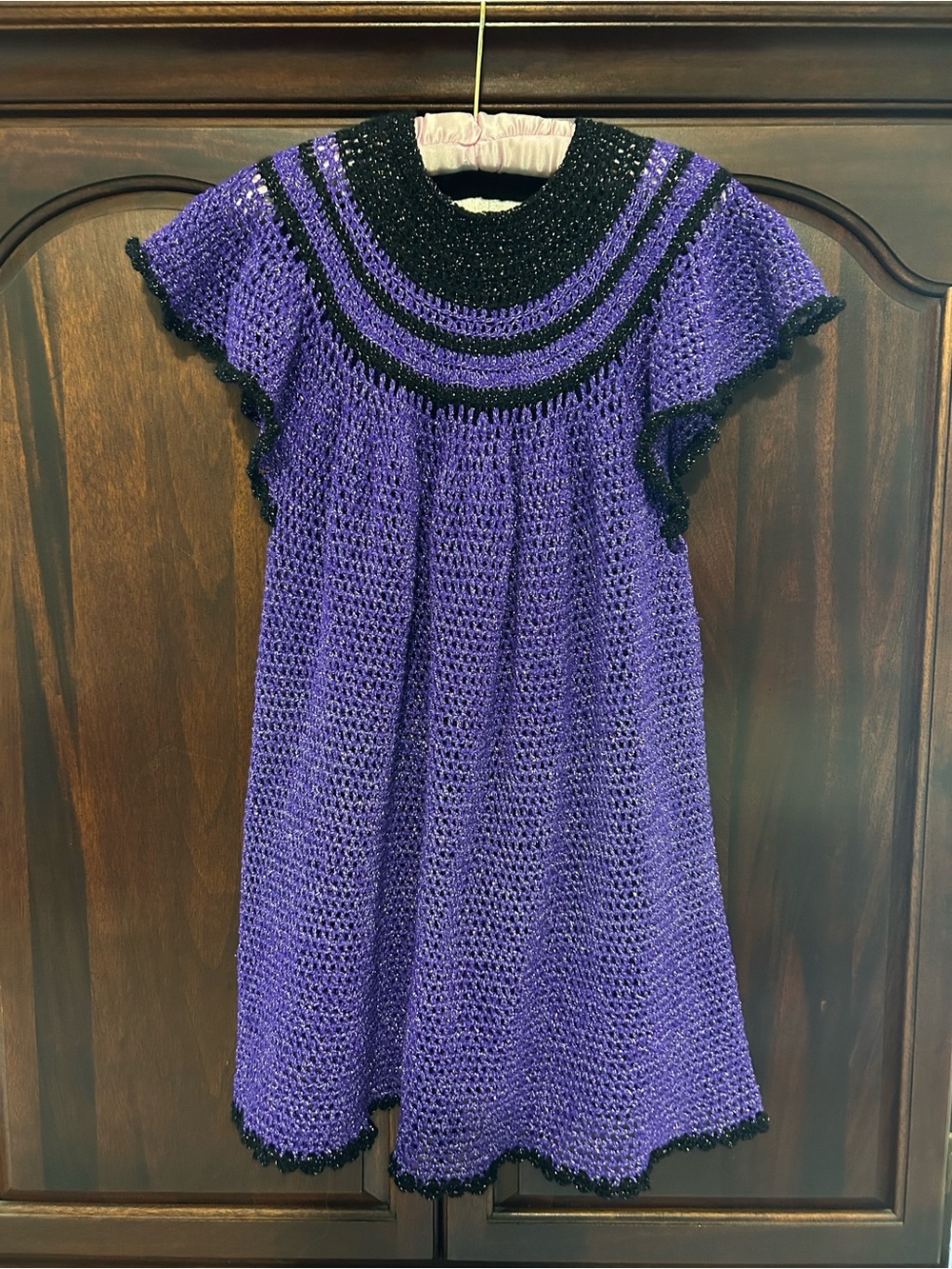 Handmade Purple & Black Crochet Flutter-Sleeve Ladies Top